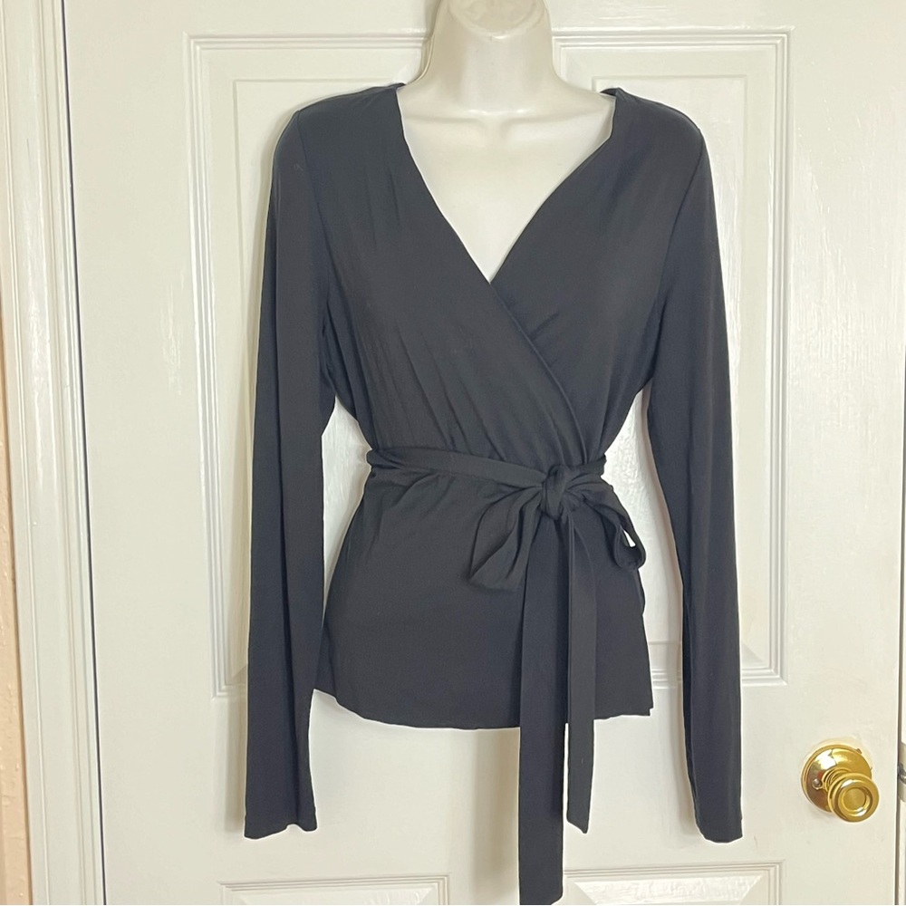 Diane Von Furstenberg Black Wrap Blouse with Tie